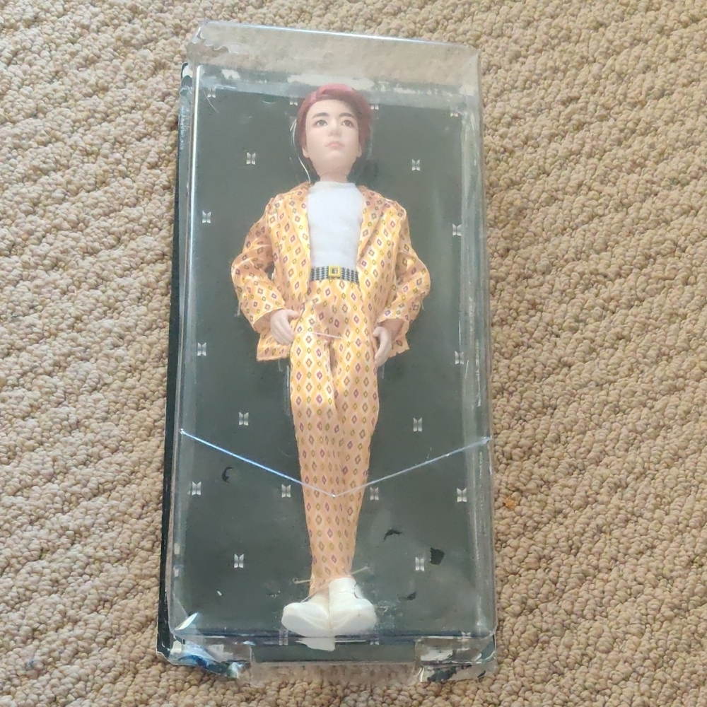 Stylish BTS Jun kook Doll in Yellow Patterned Suit